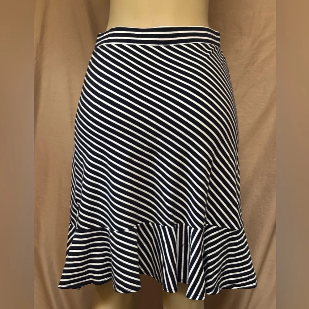 Talbots Navy and White Striped A-Line Skirt - Picture 2 of 3